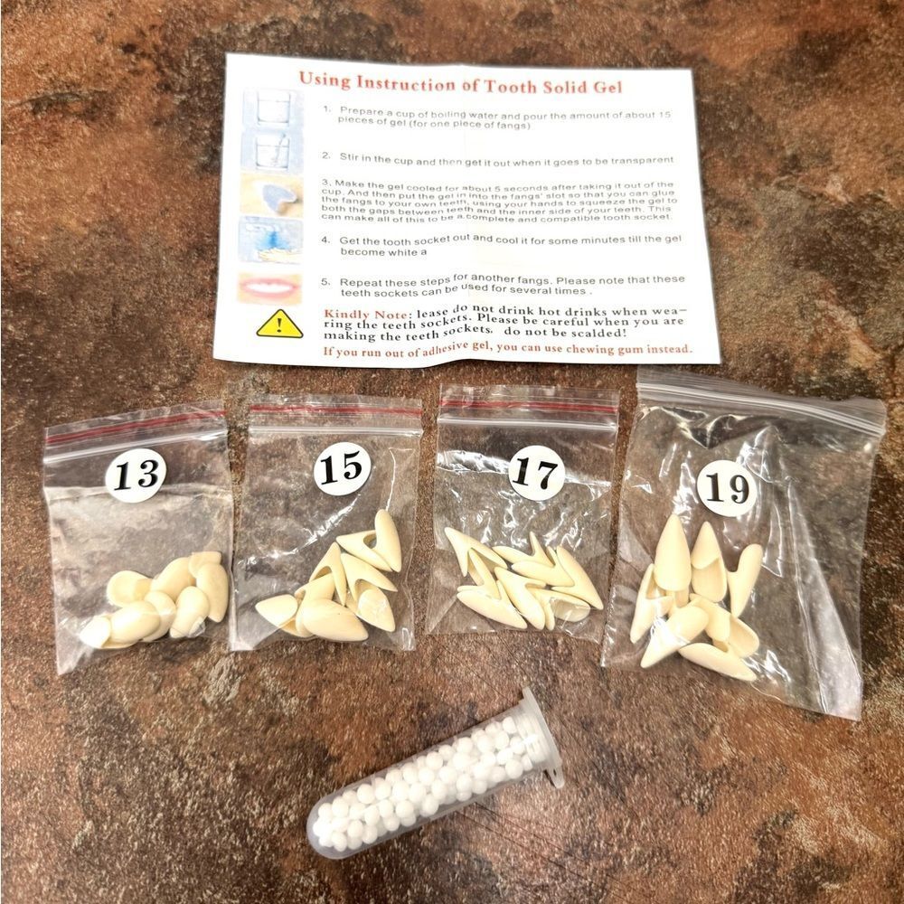 16 Pairs Fake Fangs with Tube Solid Adhesive for Halloween